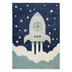 Dětský kusový koberec Emily Kids 5858A Raketa Hvězdy Modrý Rozměr: 120x170 cm
