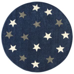 Kulatý dětský koberec EMILY KIDS 5767A Hvězdičky Modrý Krémový Rozměr: průměr 100 cm