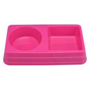 OEM - Dvojitá plastová miska na krmivo - Růžová (27,5x14,5x5cm) - 8010059004524
