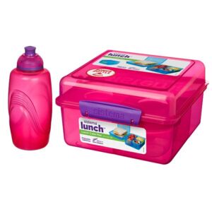 Sada krabička na jídlo Lunch Cube Max 2l + láhev 375 ml zdarma růžová