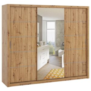 Šatní skříň se zrcadlem Kler SZ250 KE12, Barva: dub artisan / zrcadlo