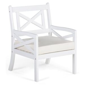 Bílá zahradní dřevěná židle s béžovým polštářem - BALTIC
