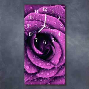 E-shop24, 60x30 cm, Hnn12065380 Nástěnné hodiny obrazové na skle - Růže fialová