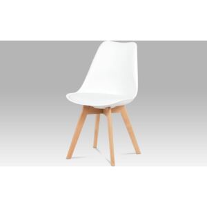 Jídelní židle, plast bílý / koženka bílá / masiv buk CT-752 WT Art