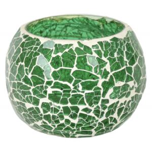 Lampička, skleněná mozaika, kulatá, zelená, průměr 9cm, výška 7cm