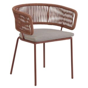 Červeno hnědá pletená zahradní židle LaForma Nadin s kovovou podnoží