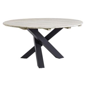 Masivní teakový kulatý jídelní stůl Bizzotto Donald 150 cm s černou podnoží