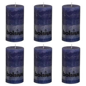 Bolsius Rustikální válcové svíčky 6 ks 130 x 68 mm tmavě modré