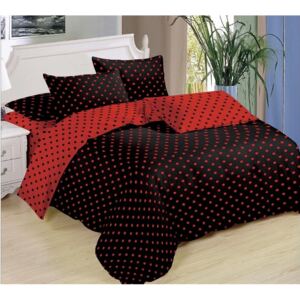Bavlissimo Sedmidílné povlečení puntíky bavlna/mikrovlákno černá červená 140x200 na dvě postele