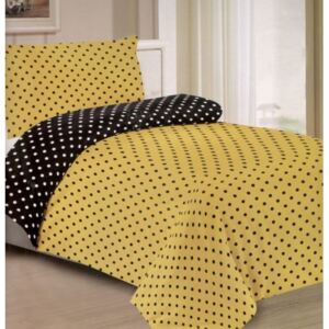Bavlissimo Dvoudílné povlečení puntíky bavlna/mikrovlákno žlutá černá 140x200 na jednu postel