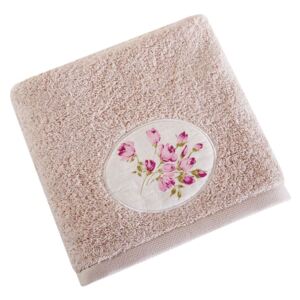 Bavlněný froté ručník s aplikací SARAH 01 50x90 cm, béžová, 500 gr Mybesthome Varianta: ručník - 1 kus 50x90 cm