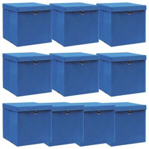 Úložné boxy s víky 10 ks modré 32 x 32 x 32 cm textil