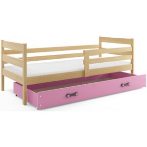 B2b1 BMS-group Dětská postel ERYK 1 90x200 cm, borovice/růžová Pěnová matrace