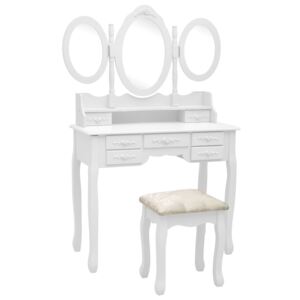 Toaletní stolek se stoličkou a 3dílné skládací zrcadlo bílý