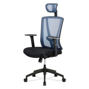 Kancelářská židle, černá MESH+modrá síťovina, plastový kříž, synchronní mechanismus