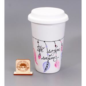 Keramický termohrnek na kávu - věř svým snům - růžová