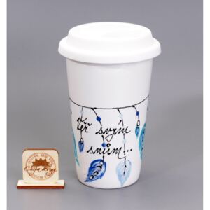 Keramický termohrnek na kávu - věř svým snům - modrý