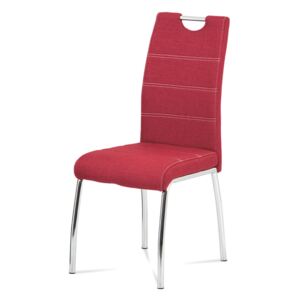 Jídelní židle čalouněná červenou látkou s bílým prošitím s kovovou konstrukcí HC-486 RED2