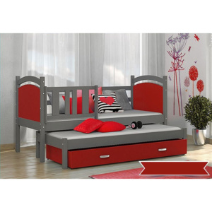 Dětská postel DOBBY P2 color + matrace + rošt ZDARMA, 184x80, šedá/červená