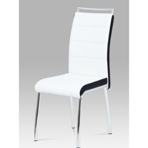 Autronic - Jídelní židle, koženka bílá/černý bok, madlo, chrom - DCL-403 WT