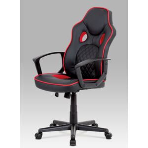 Autronic - Kancelářská židle, černá ekokůže+červená látka, houpací mech, plast kříž - KA-N660 RED