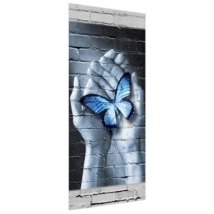 Samolepící fólie na dveře Modrý motýl na dlaních 95x205cm ND3392A_1GV