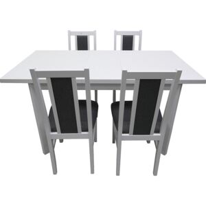 Nábytkáři MILENIUM 1 - jídelní set stůl+4 židle (Max 5P+Boss 14 ) bílá/látka 8 šedá - kolekce "DRE" (DM) (K150)