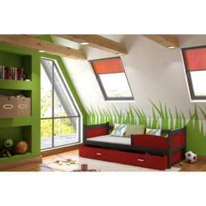 Dětská postel SWING P color + matrace + rošt ZDARMA, 184x80, šedá/červená