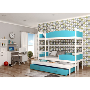 Dětská patrová postel s přistýlkou TWIST3 - modrá barva