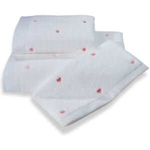 Soft Coton Ručník MICRO LOVE 50x100 cm Bílá / růžové srdíčka, 550 gr / m², Česaná prémiová bavlna 100% MICRO