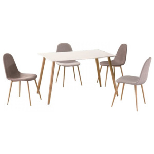 Jídelní stůl, bílý matný / vzor dřevo, KUMAR
