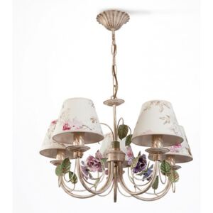 Light for home - Závěsný lustr na řetězu 20766 "CAMELLIA", 5x40W, E14, béžová, růžový, fialový