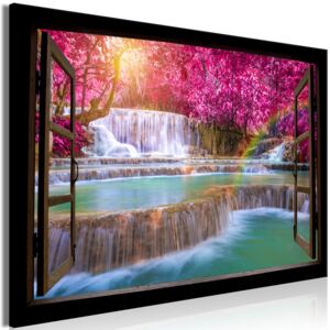 3D obraz okno růžový les + háčky, hřebíčky ZDARMA Velikost (šířka x výška): 60x40 cm