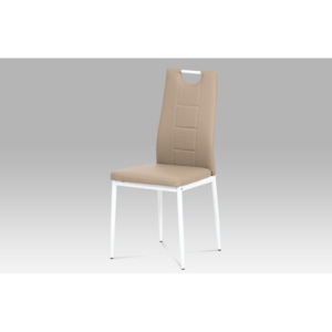 Jídelní židle bílý kov a ekokůže cappuccino AC-1230 CAP AKCE