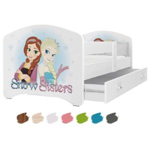 Dětská postel LUCKY s motivem SNOW SISTERS (Ledové království/Frozen) včetně úložného prostoru