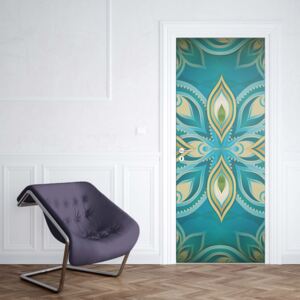 GLIX Fototapeta na dveře - Blue, Green, And Gold Ethnic Design | 91x211 cm
