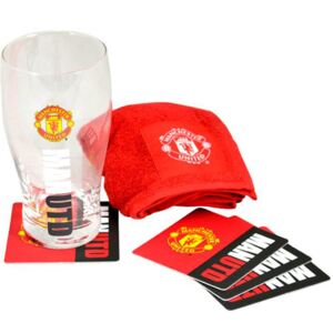 Bar set sklenice s tácky a ručníkem FC Manchester United: Wordmark (objem 470 ml)