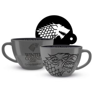 Šedý keramický cappuccino hrnek Game Of Thrones: Stark (objem 630 ml)