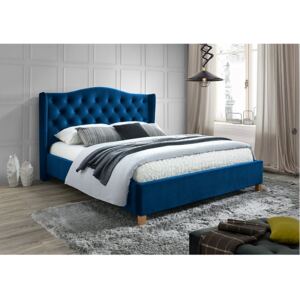 Čalouněná postel ASPEN VELVET 160x200 cm tmavě modrá Matrace: bez matrace