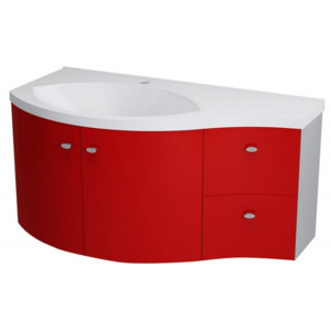 Sapho AILA umyvadlová skříňka 110x39cm, červená/stříbrná, zásuvky vpravo 55612