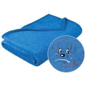Dětská deka z mikrovlákna 75x100 cm - Modrá (s výšivkou)