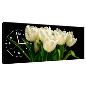Obraz s hodinami Bílé tulipány - Mark Freeth 100x40cm ZP1601A_1I