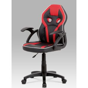 Autronic - Kancelářská židle, černá ekokůže+červená MESH, výškově nast, plast kříž - KA-N664 RED