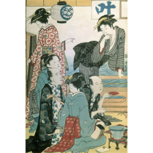 Obraz, Reprodukce - Women of the Gay Quarters, left hand panel of a diptych (colour woodblock print), Torii Kiyonaga