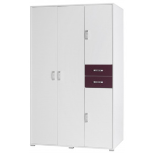 Šatní skříň v bílé barvě v kombinaci s fialovým leskem 117 cm F1061