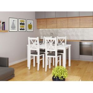 Skládací stůl se 4 židlemi - AL55, Barva dřeva: bílá, Potah: 8 - Malmo New 95