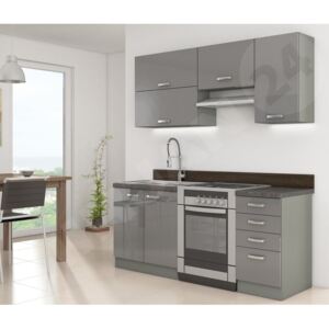 Kuchyně Multiline II, Barva: šedá / šedý lesk, Umyvadlo: ne, Dřez: ano, Pracovní deska do kuchyně: bez pracovní desky