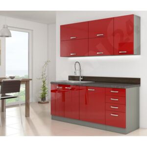 Kuchyně Multiline III, Barva: šedá / červený lesk, Umyvadlo: ne, Dřez: ne, Pracovní deska do kuchyně: s pracovní deskou