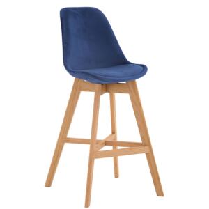 Barová židle Cannes ~ samet, dřevěné nohy natura (SET 2 ks) Barva Modrá