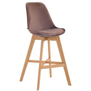 Barová židle Cannes ~ samet, dřevěné nohy natura (SET 2 ks) Barva Hnědá